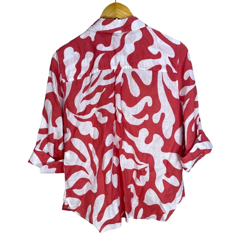 Chicos Abstract Swirl 100% Linen Button Down Shirt Size 1.5 US 10 Costal Vacay - Picture 3 of 7